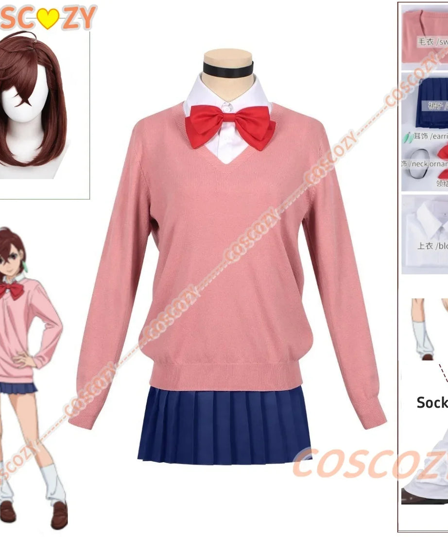 Momo Ayase Cosplay Costume Wig Anime Dandadan Sweater Skirt School Uniform Earrings Choker Socks Christmas Party for Girls Women