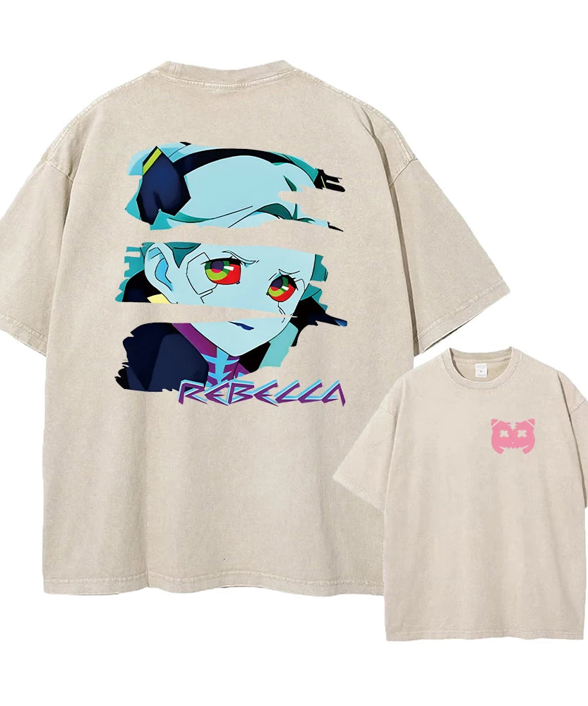 Cyberpunk Acid Anime Tee – Vintage Washed Streetwear Unisex T-Shirt