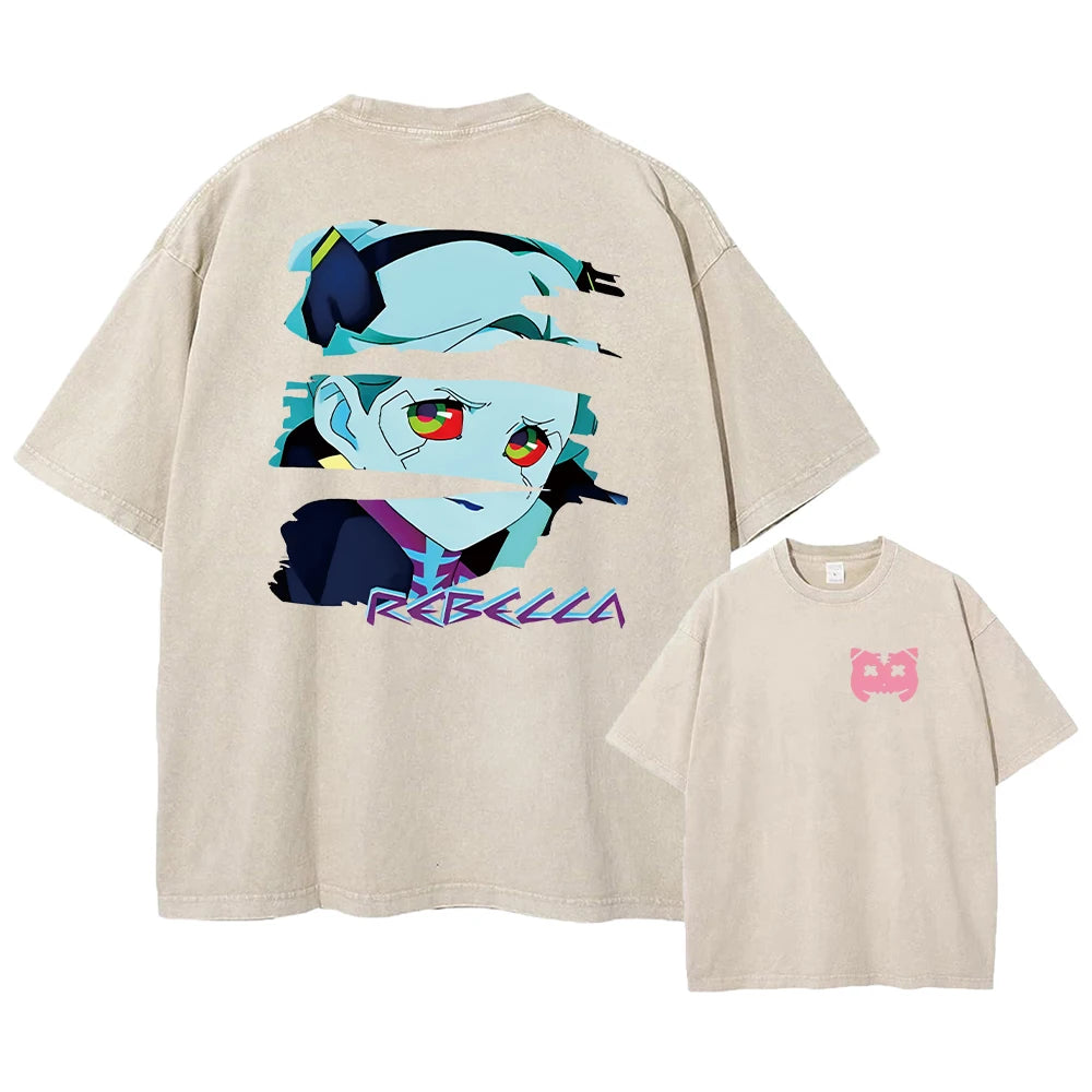 Cyberpunk Acid Anime Tee – Vintage Washed Streetwear Unisex T-Shirt