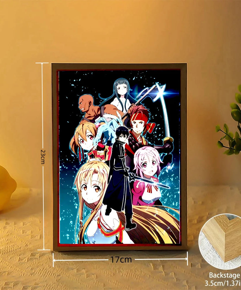 Anime Figure Sword Art Online Light Painting Photo Frame Kirito Figure Led Lamps Home Bedroom Tabe Decor Birthday Gift moon Lamp