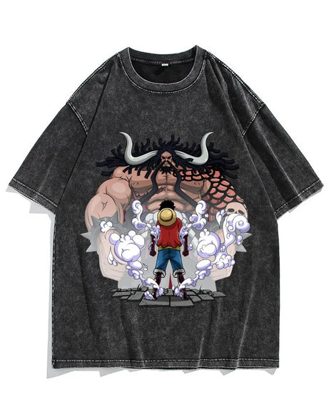 One Piece Luffy Vintage Washed T-Shirt – Unisex Cotton Anime Streetwear