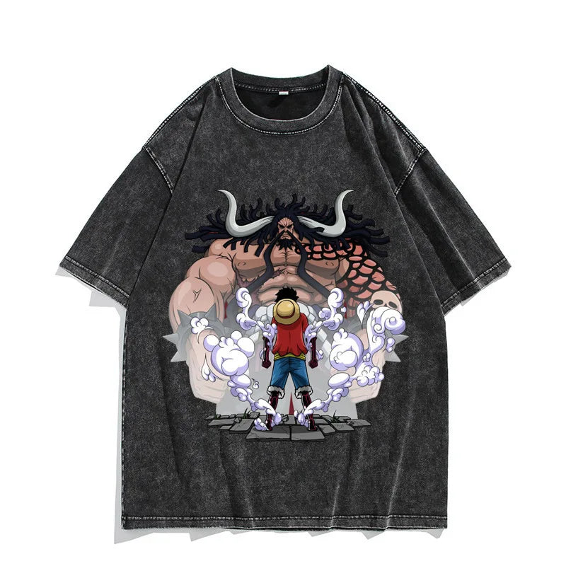 One Piece Luffy Vintage Washed T-Shirt – Unisex Cotton Anime Streetwear