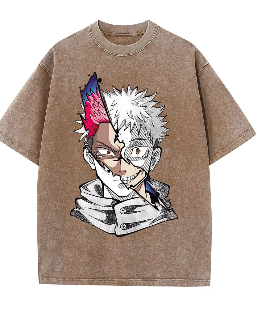 Summer Washed T Shirt Anime Graphic Print Streetwear Vintage Oversized T-Shirt Men Fashion Cotton Top Tee Black Tshirt