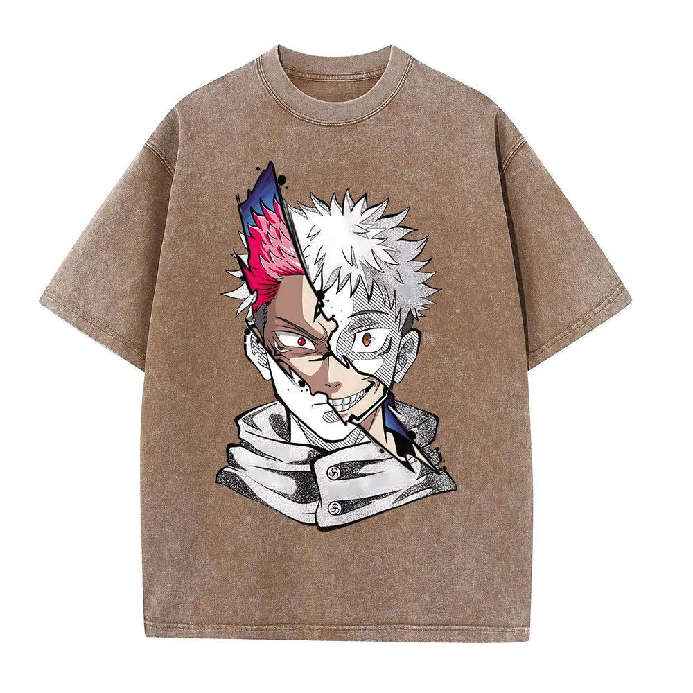 Summer Washed T Shirt Anime Graphic Print Streetwear Vintage Oversized T-Shirt Men Fashion Cotton Top Tee Black Tshirt