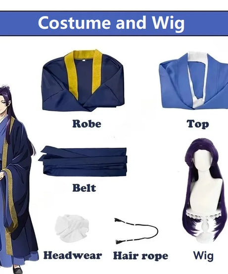 Anime The Apothecary Diaries Jinshi Cosplay Costume Wig Blue Robe Uniform Headwear Kusuriya No Hitorigoto Halloween Women Men