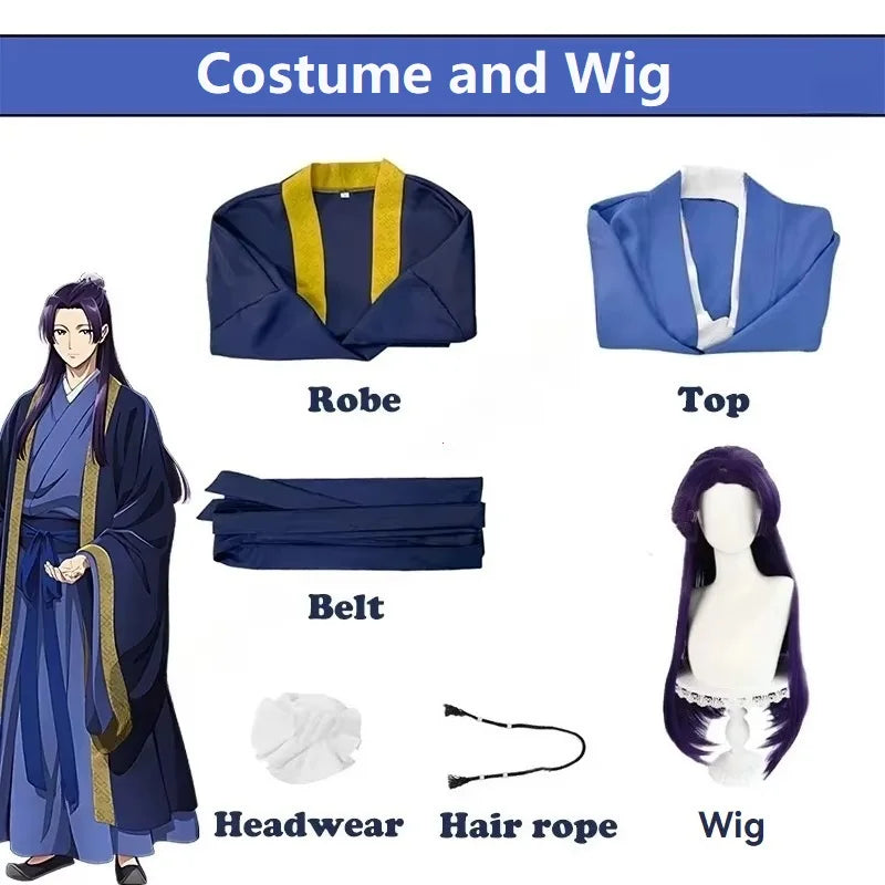 Anime The Apothecary Diaries Jinshi Cosplay Costume Wig Blue Robe Uniform Headwear Kusuriya No Hitorigoto Halloween Women Men