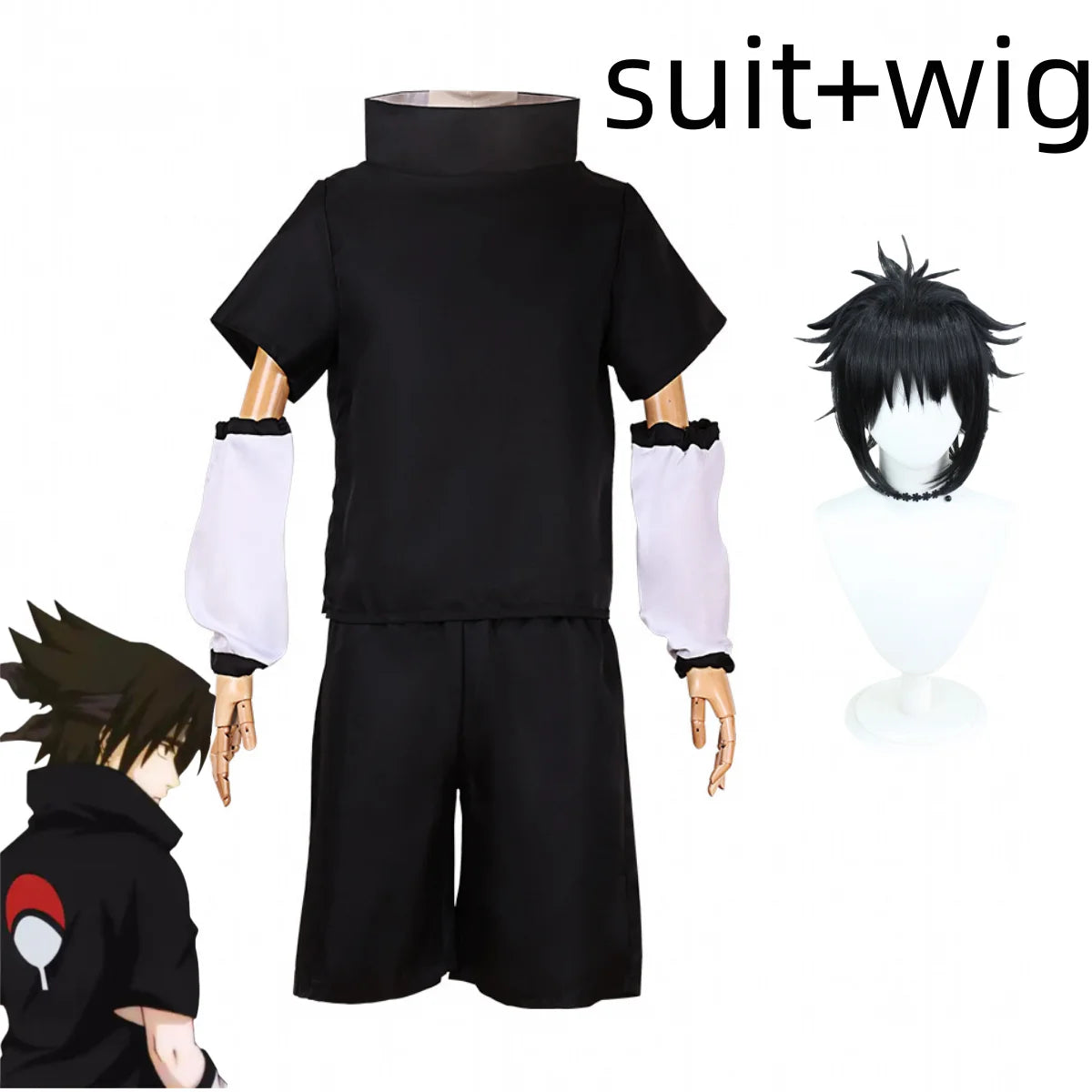 Anime Uchiha Sasuke 2nd Generation Cosplay Costume Summer Black Short Sleeve T-shirt Wig Adult Man Woman Christmas Party Suit