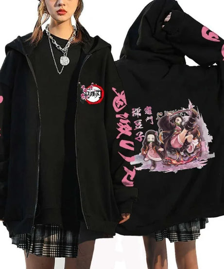 Demon Slayer Zipper Sweatshirts Zip Up Hoodie Anime Hoodies Unisex Hip Hop Streetwear Nezuko Kamado Graphic Y2K Clothes gifts