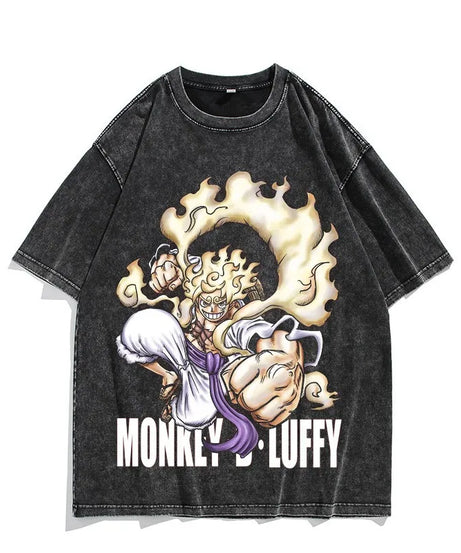 One Piece Luffy Vintage Washed T-Shirt – Unisex Cotton Anime Streetwear