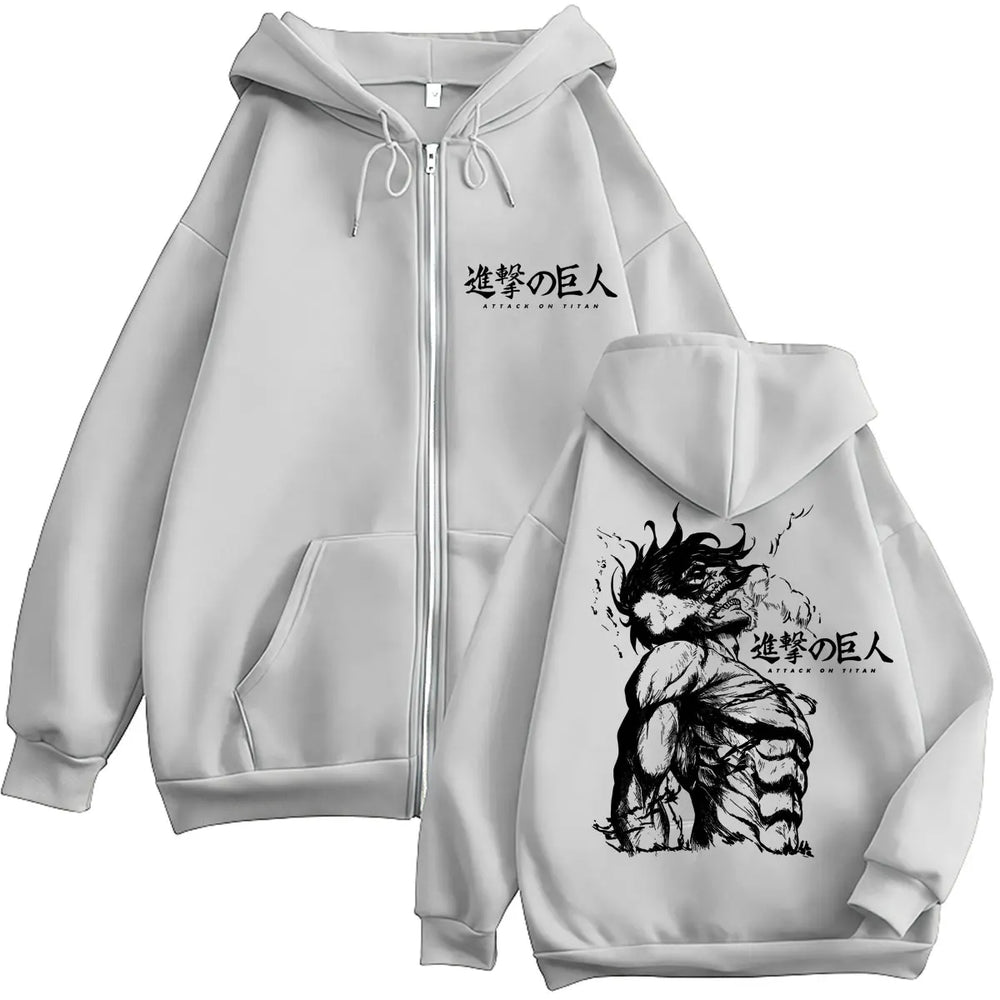 Attack on Titan Eren Jaeger Anime Zip-Up Hoodie – Harajuku Fleece Jacket 3