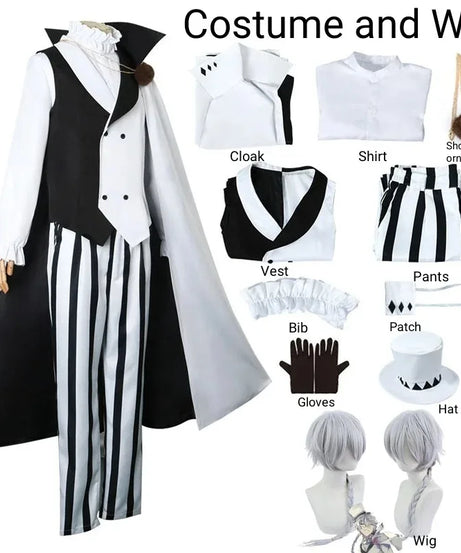 Nikolai Gogol Cosplay Costume Anime Bungou BSD Season 4 Nikolai Cosplay Cloak Cape Uniform Suit Wig Halloween