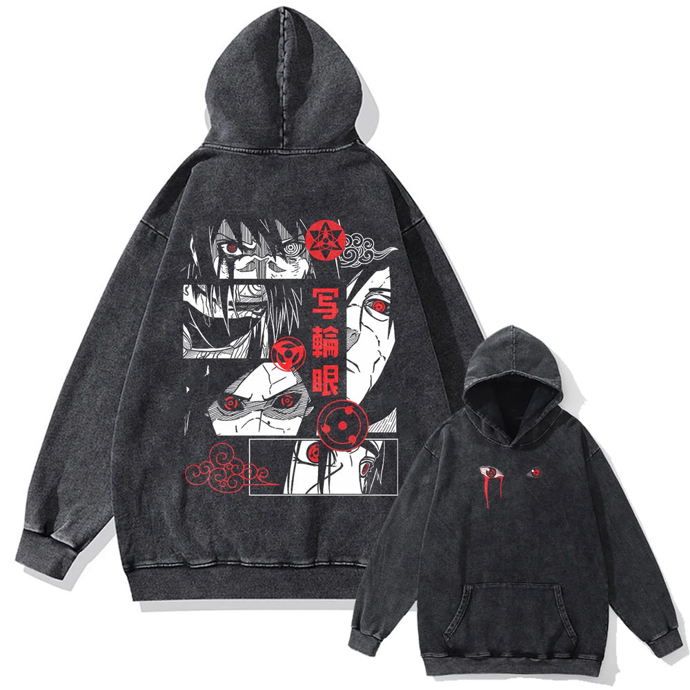 Anime Naruto Washed Vintage Graphic Hoodie – Men Streetwear Harajuku Sweatshirt