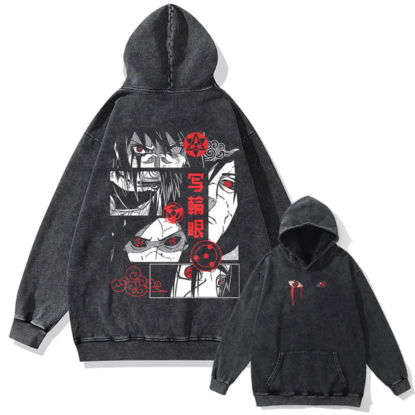 Anime Naruto Washed Vintage Graphic Hoodie – Men Streetwear Harajuku Sweatshirt