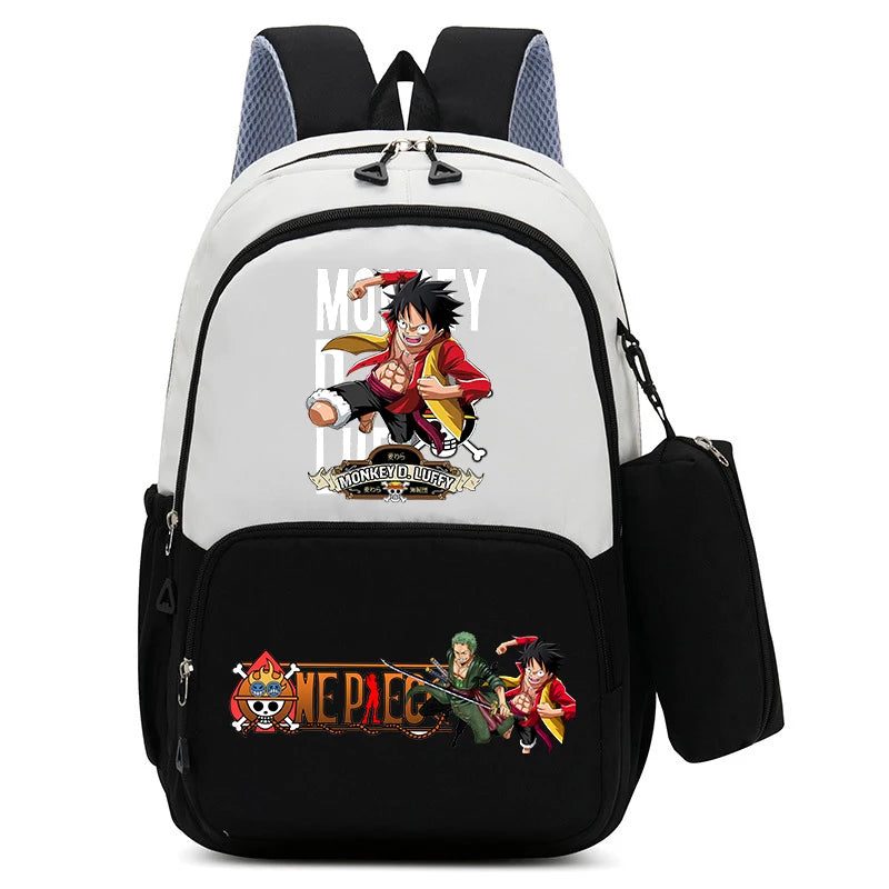 One Piece Luffy Zoro Backpack Kits Boy Student Usopp Chopper Anime Knapsack with Pencilcase Rucksack High-capacity Schoolbag