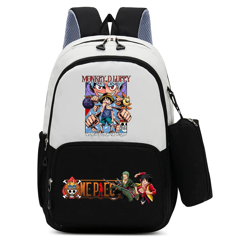 One Piece Luffy Zoro Backpack Kits Boy Student Usopp Chopper Anime Knapsack with Pencilcase Rucksack High-capacity Schoolbag
