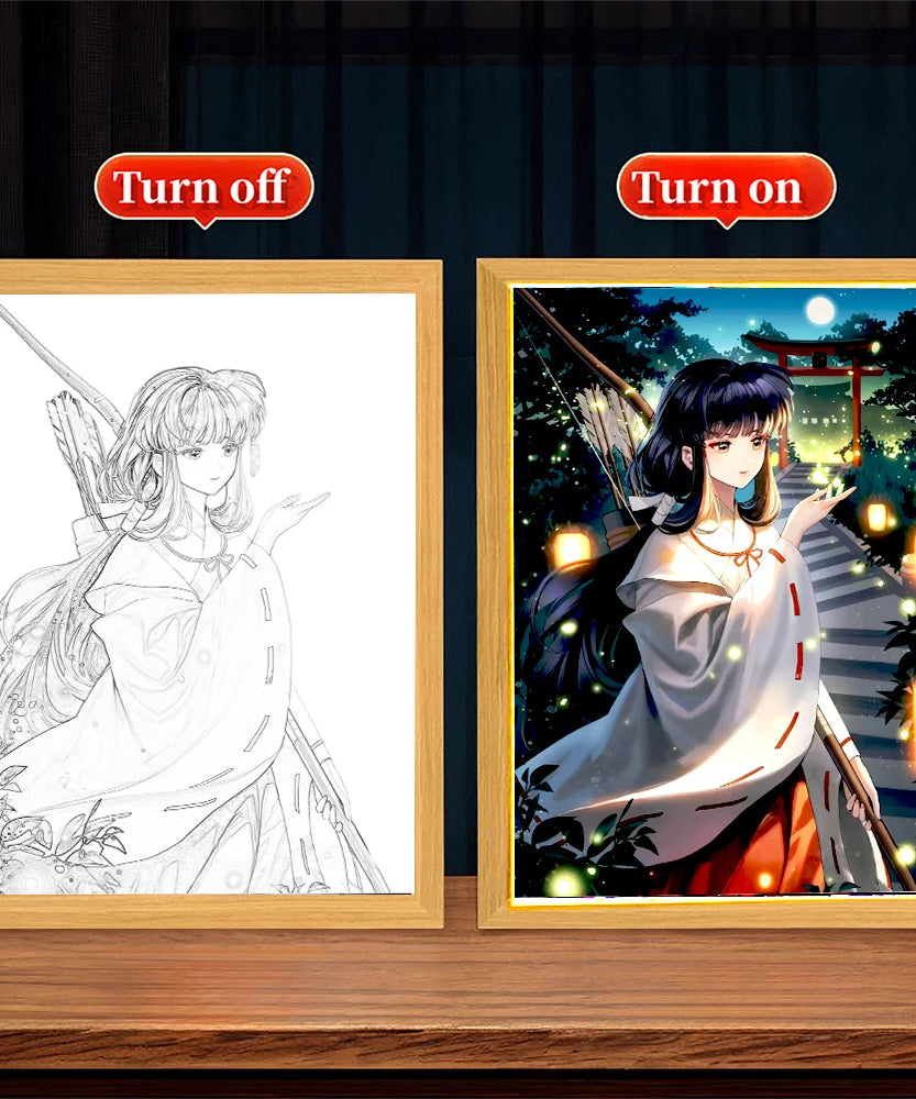 Light Painting Photo Frame Night Light Anime Figure Inuyasha Home room Decor Office Decoration Bedroom Friends Gifts Moon Lamp
