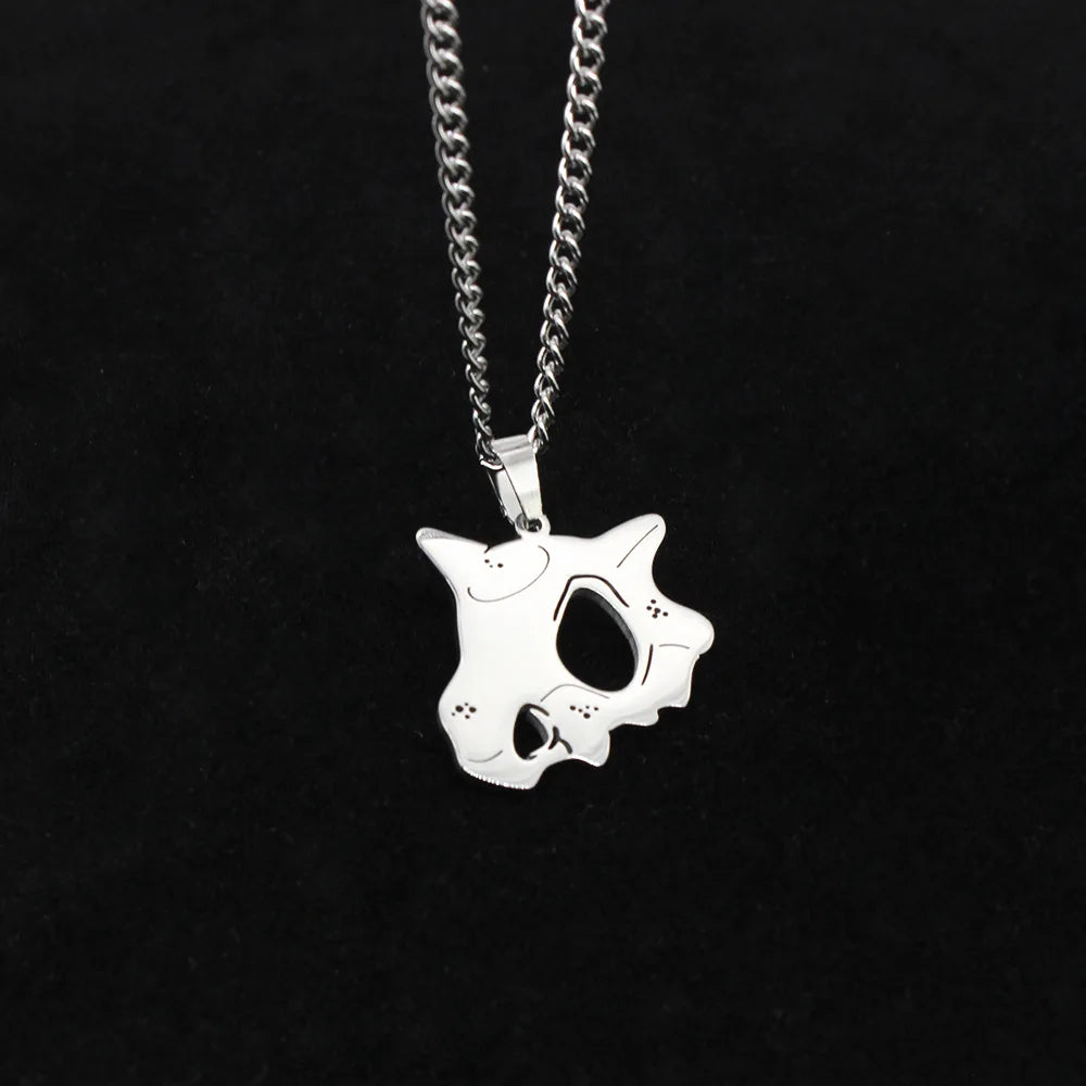 Anime Pokemon Cubone Mask Necklace Dinosaur Pendant Caracalla Necklaces Stainless Steel Design Kawaii Jewelry Gift