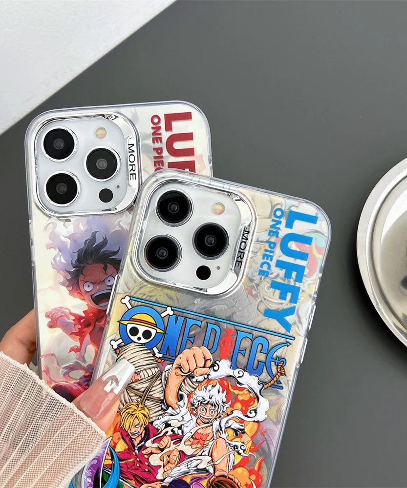 Anime One Piece Luffy Zoro Phone Case For iPhone 11 12 13 14 15 16 Pro Max Electroplated Camera Protector Cover