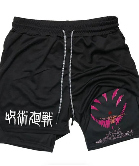 Anime Jujutsu Kaisen Performance Yuji Print Sport Running 2 in 1 Gym Shorts Training Men's Summer Workout Sportwear Y2K Shorts