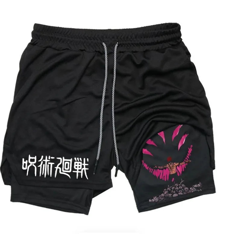 Anime Jujutsu Kaisen Performance Yuji Print Sport Running 2 in 1 Gym Shorts Training Men's Summer Workout Sportwear Y2K Shorts