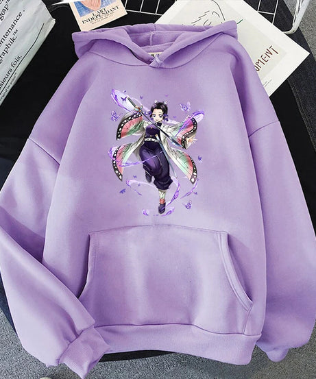 New Fashion Unisex Hoodies Anime Kochou Shinobu Printed Hooded Women Men Harajuku Streetwear Sweatshirt Casual Pullover Tops