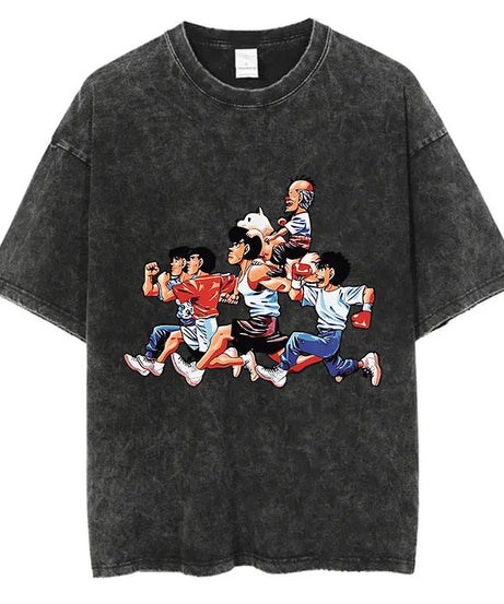 Mens Wash Tshirt Anime Hajime No Ippo T-shirt Hip Hop Street Harajuku Kamogawa Boxing Gym KBG Print Cotton Breathable Top Tee