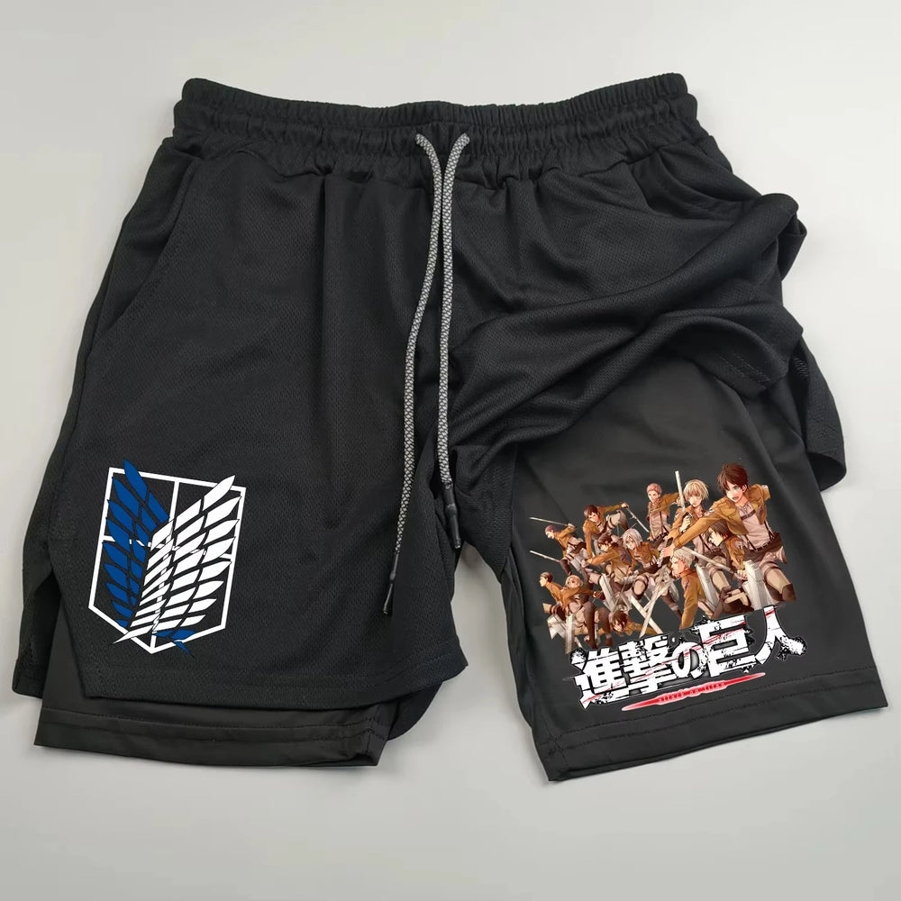 Attack on Titan 2-in-1 Sports Shorts – Wings of Freedom Running Leggings & Fitness Shorts 7