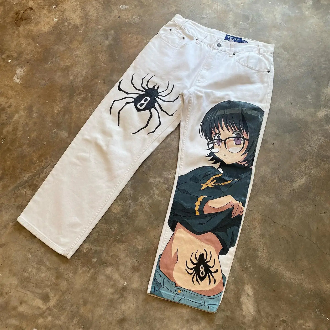 Hip Hop Anime Graphic Baggy Jeans Black Spider Print Jeans New Harajuku Denim Y2k Pants Men Women Goth High Waist Wide Trousers