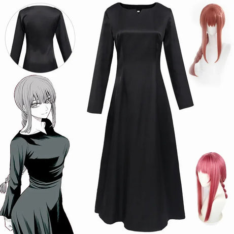 Chainsaw Man MAKIMA Cosplay Costume Wig Makima Daily Black Uniform Dress Banquet Party Dresses Role Play Stage Show Woman Dress