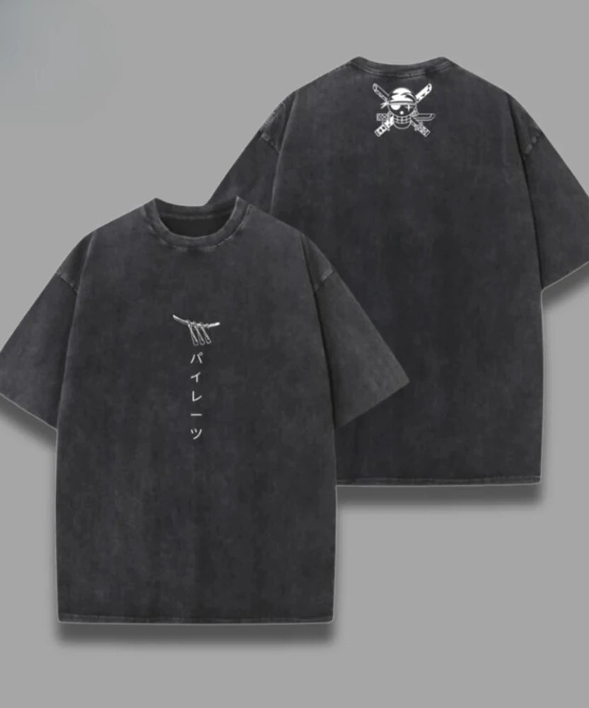One Piece Skull Short Sleeve Tee Anime Washed Vintage Graphic T-Shirt Man Women Casual Tops Summer Y2k Streetwear