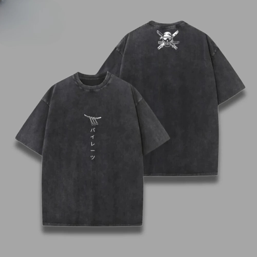 One Piece Skull Short Sleeve Tee Anime Washed Vintage Graphic T-Shirt Man Women Casual Tops Summer Y2k Streetwear