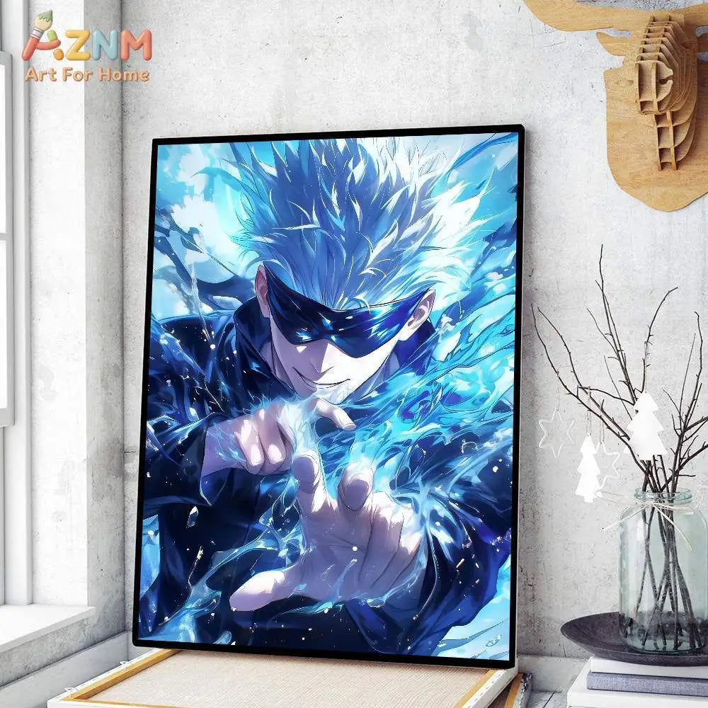 Anime Jujutsu Kaisen Gojo Satoru Canvas Print – Blue Power Wall Art Poster 4