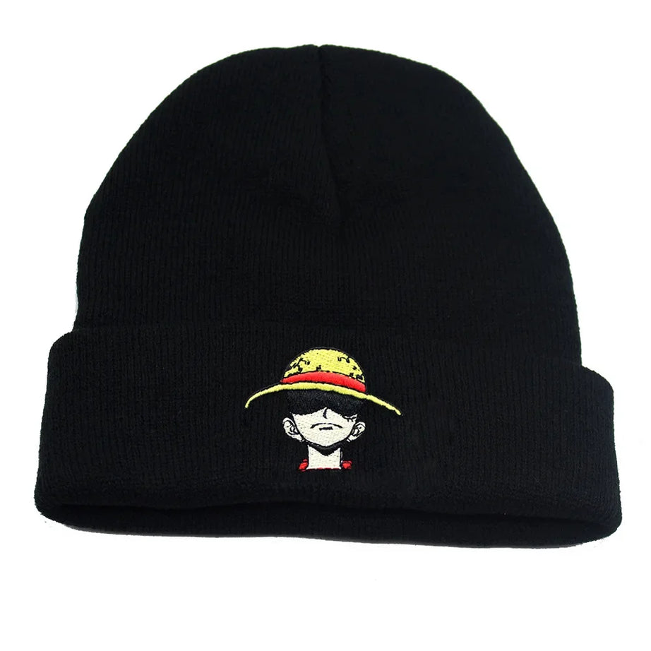 The New One Piece Luffy Animation Peripheral Embroidery Warm Knitted Hat Cartoon All-match Woolen Beanie Best Birthday Gift