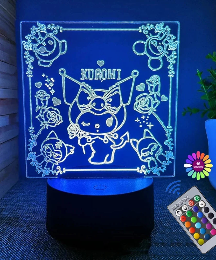 3D Night Light Kuromi Sanrio Anime Character 7/16 color band remote control LED night light Bed Room Decoration Birthday Gift
