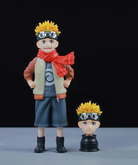 21cm Naruto Childhood Uzumaki Naruto Hinata Hyuga Couple Figure Double Head Sculpt Anime Model Toy Desktop Ornament Collect Gift
