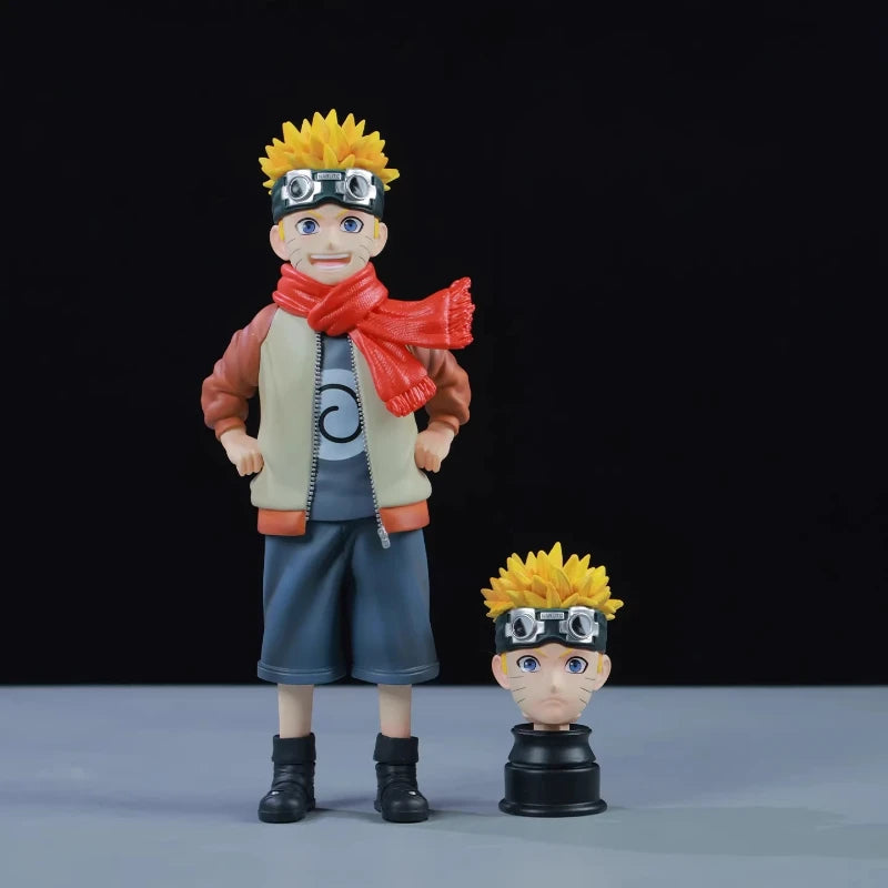 21cm Naruto Childhood Uzumaki Naruto Hinata Hyuga Couple Figure Double Head Sculpt Anime Model Toy Desktop Ornament Collect Gift