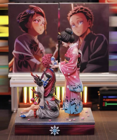 27cm Demon Slayer GK Popart Akaza & Koyuki Figure Anime Collectible Model Toy Cherry Blossom Scene Statue Desktop Ornament Gift