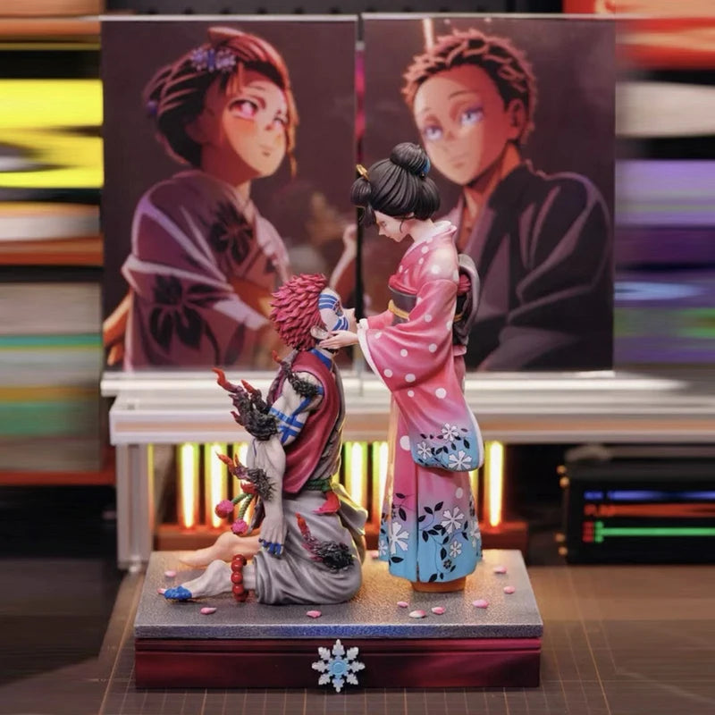27cm Demon Slayer GK Popart Akaza & Koyuki Figure Anime Collectible Model Toy Cherry Blossom Scene Statue Desktop Ornament Gift