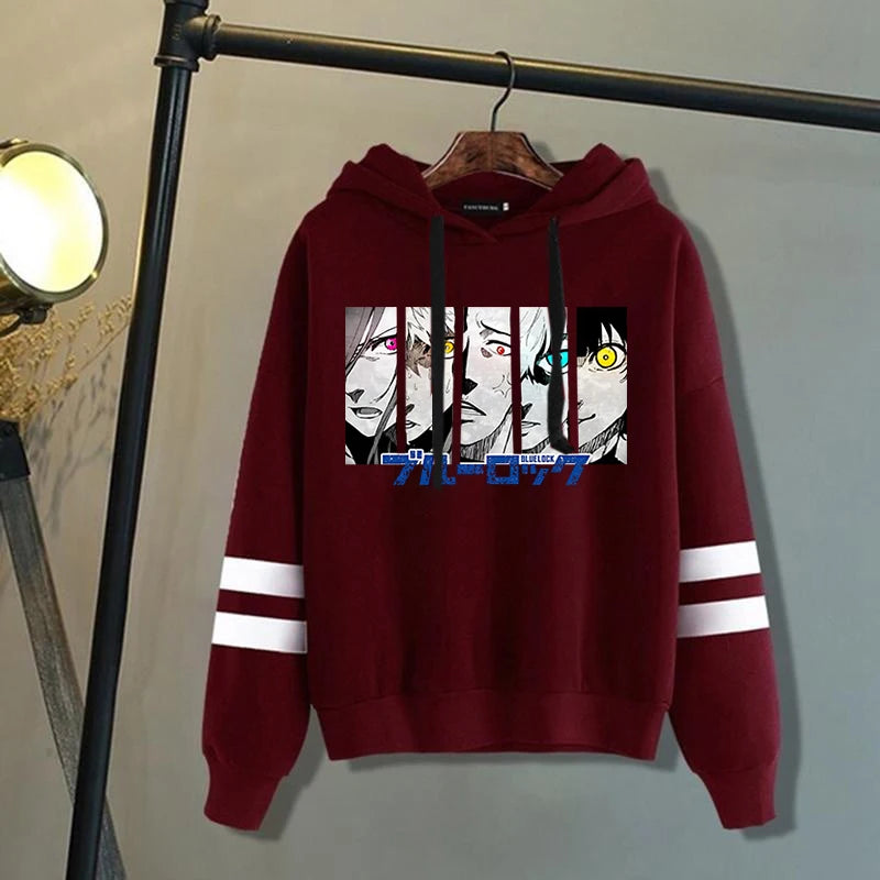 New Anime Blue Lock Pattern Print Hoodies Men Women Fashion Casual Sports Stripe Sweatshirts Ladies Pullovers Tops