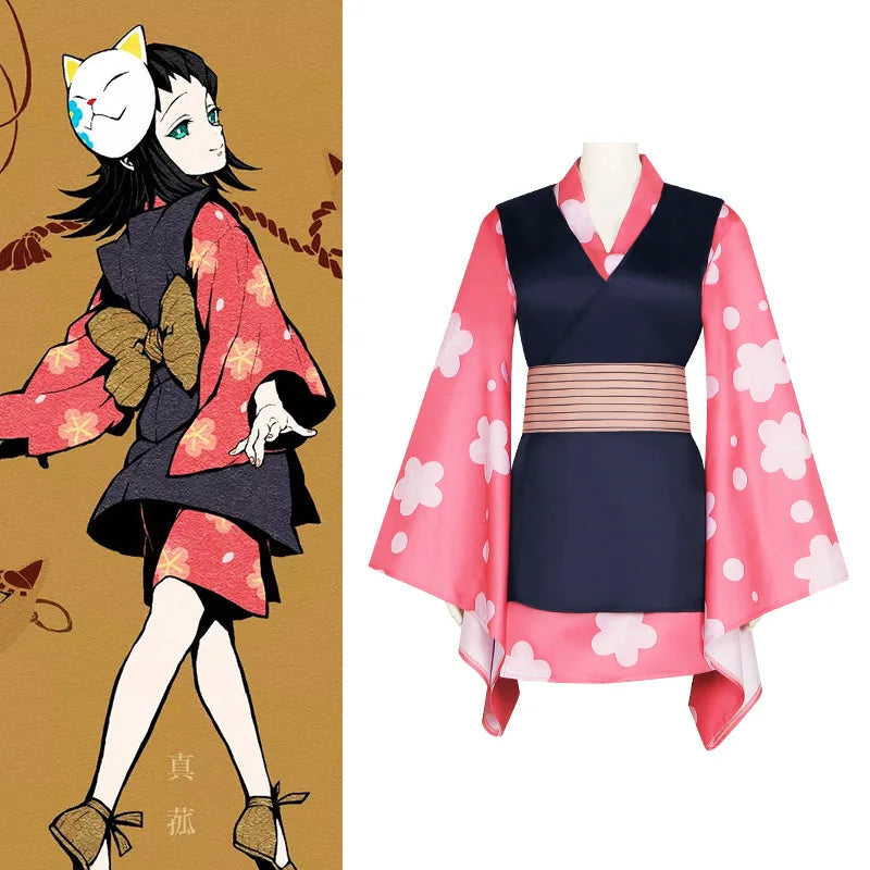 Demon Slayer Anime Peripheral Makomo Kanroji Mitsuri Kokushibo Nakime Costume  Style Kimono Cos Outfit Halloween Party