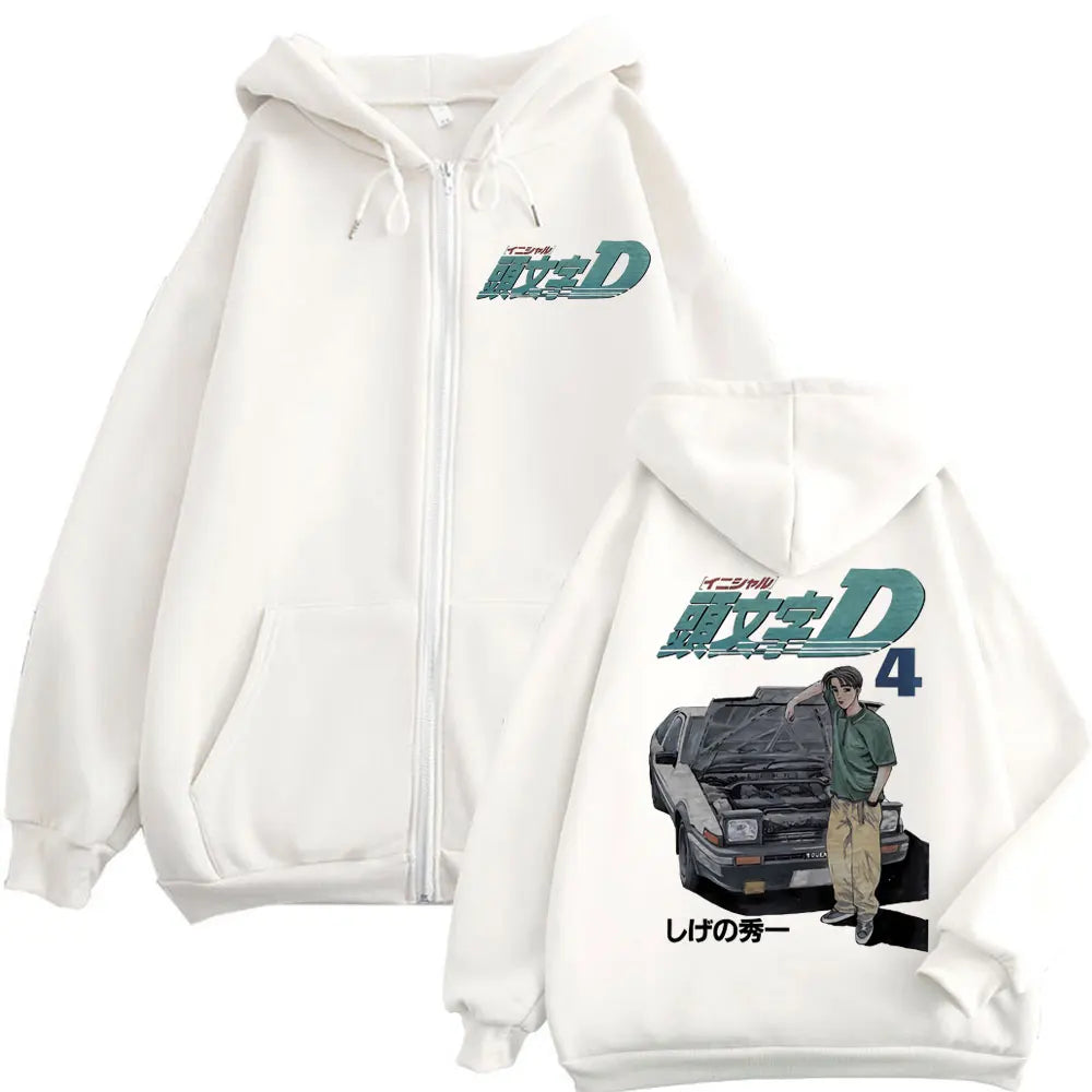 Anime Initial D Takumi Fujiwara Graphic Zipper Hoodies Harajuku Manga Zip Up Sweatshirts Men's Women's Fashion Vintage Pullovers