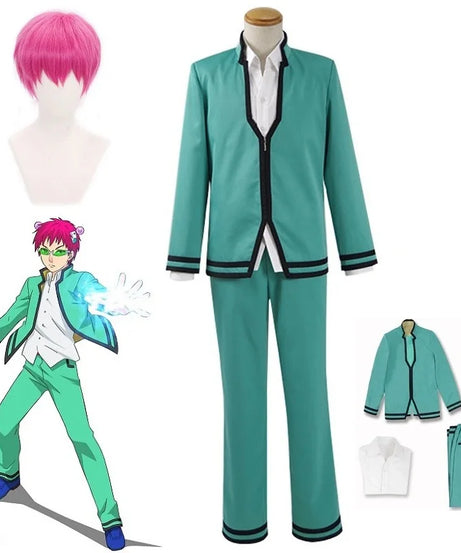 Saiki Kusuo Cosplay Set - Wig, Kostum, dan Aksesoris