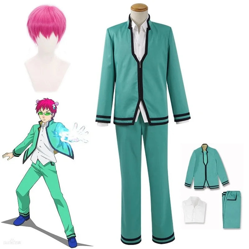 Saiki Kusuo Cosplay Set - Wig, Kostum, dan Aksesoris