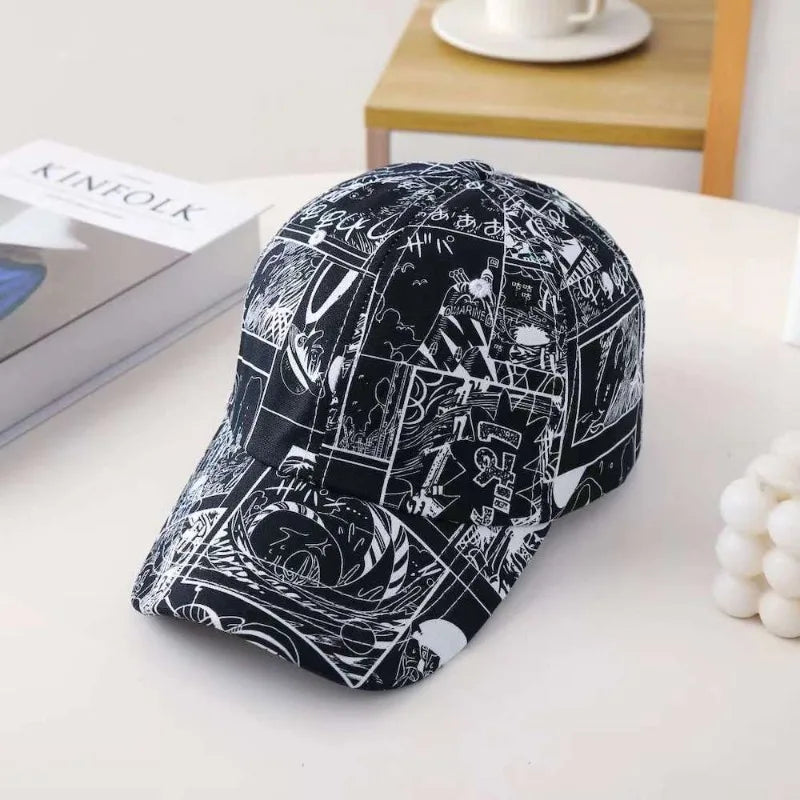 Anime ONE PIECE Luffy Graffiti Baseball Cap Spring and Summer Sunscreen Sunshade Bucket Hat Peaked Cap Two-dimensional