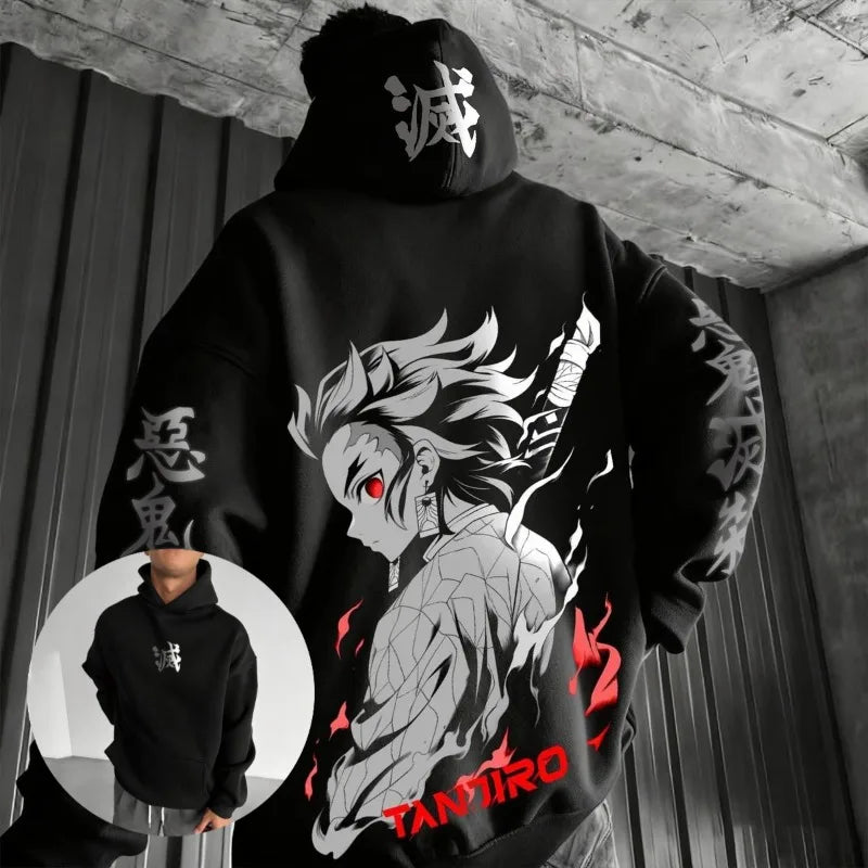 Anime Demon Slayer Tanjiro Hoodie – Cotton Graphic Streetwear Pullover for Men & Women 5