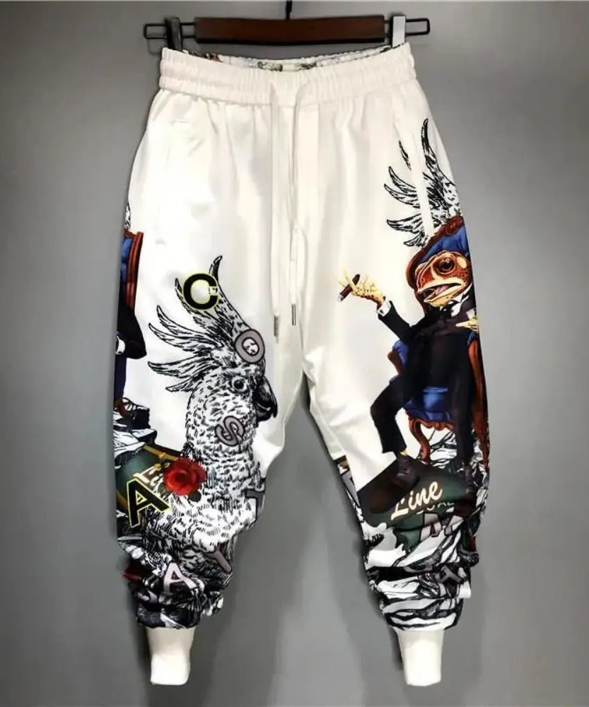 Fashion Men Harem Joggers Patchwork Elastic Drawstring Street Hip Hop Pants Printed Japanese Streetwear Harajuku