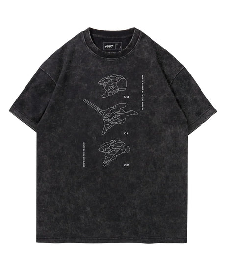 Anime Eva Graphic T-shirt Man Summer Y2k Clothes Casual Short Sleeved Tee Women Vintage Washed Cotton Gym Clothing Top