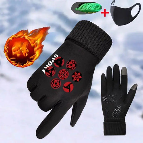 Anime Naruto Gloves Cycling Full Finger Gloves Winter Anti-Slip Warm Outdoor Sports Cycling Gloves Accessories Gift