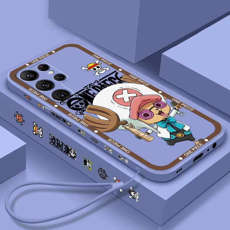 One Piece Chopper Cute Girl Liquid Left Rope For Samsung Galaxy S24 S23 S22 S21 S20 FE S10 Ultra Plus Lite 5G Cover Funda