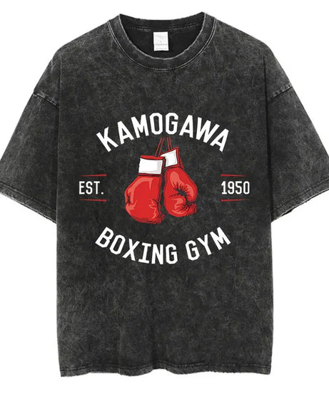 Mens Wash Tshirt Anime Hajime No Ippo T-shirt Hip Hop Street Harajuku Kamogawa Boxing Gym KBG Print Cotton Breathable Top Tee